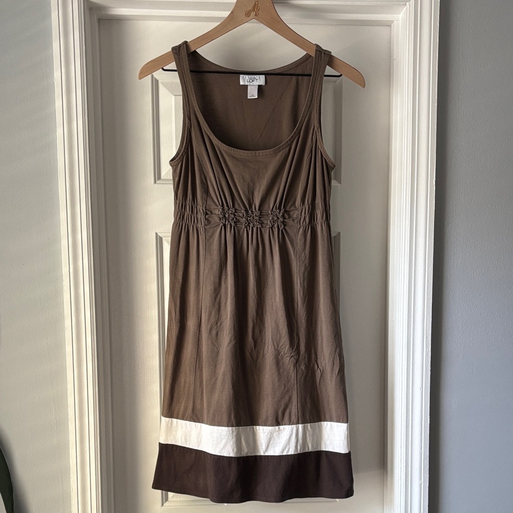 LOFT Brown and White Midi Dress